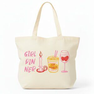 Girl Dinner Funny Doodle Tota Bag Reusable Grocery Farmers Market Shopping Bag